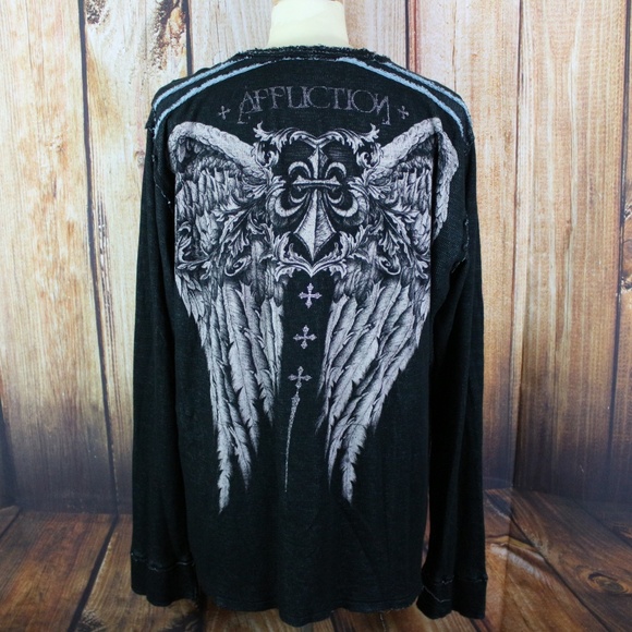 Affliction Men's Graphic Shirt Thermal XXL Black - Picture 4 of 5
